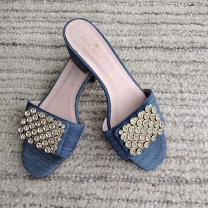 NEW Kate Spade Mazie Denim Gem Slip-on Sandal Size 6 Embellished Crystals Gold